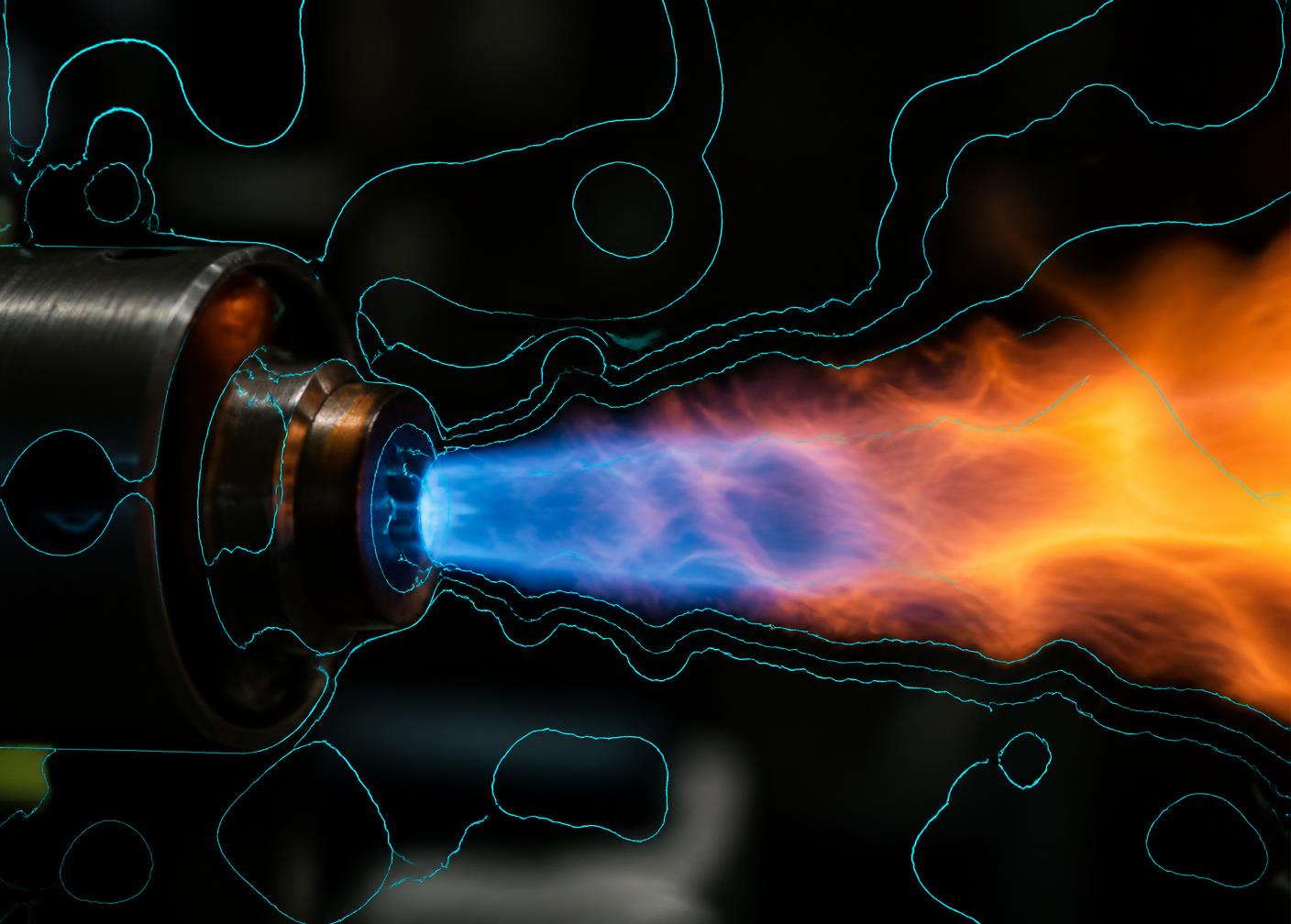Concept visualization of a macro flame with thin contour lines