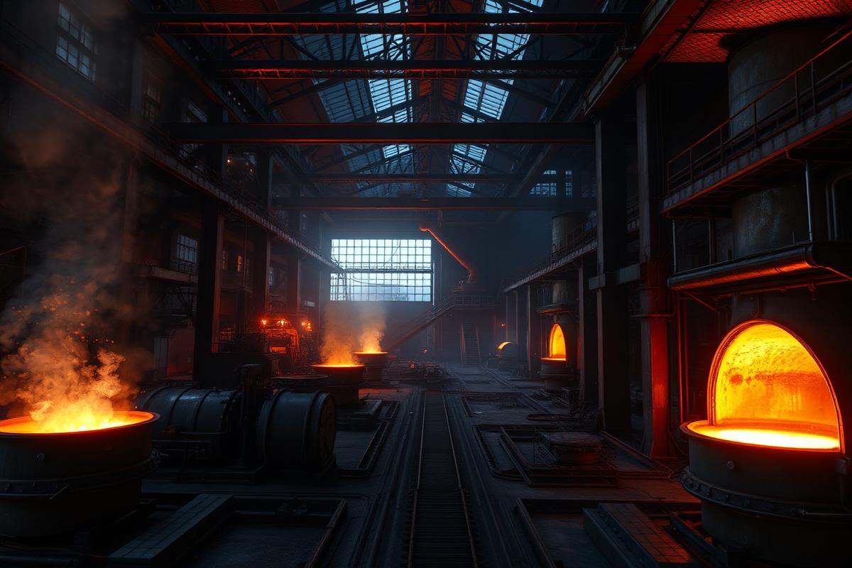 Concept visualization of a steel plant interior with furnace vessels